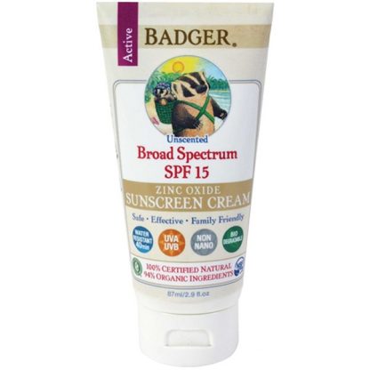 BADGER COMPANY, ZINC OXIDE SUNSCREEN CREAM, BROAD SPECTRUM SPF 15, UNSCENTED, 2.9 FL OZ / 87ml