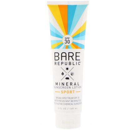 BARE REPUBLIC, MINERAL SUNSCREEN LOTION, SPORT, SPF 30, 5 FL OZ / 148ml