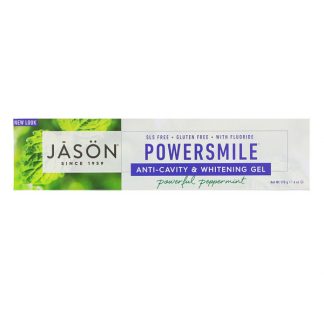 JASON NATURAL, POWERSMILE, ANTI-CAVITY & WHITENING GEL, POWERFUL PEPPERMINT, 6 OZ / 170g