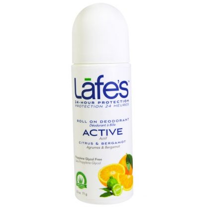 LAFE'S NATURAL BODYCARE, ROLL ON DEODORANT, ACTIVE, CTIRUS & BERGAMOT, 2.5 OZ / 71g